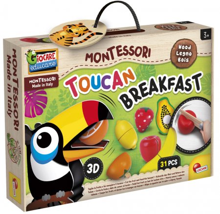 LISCIANI MONTESSORI BABY tuukan puidust puuviljade komplektiga Toucan Breakfast 31tk., 98378 98378